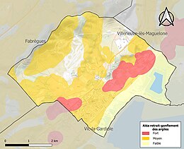 Carte des zones d'aléa retrait-gonflement des sols argileux de Mireval.