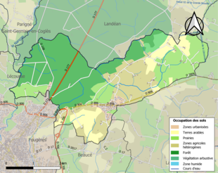 Barevná mapa znázorňující využití půdy.