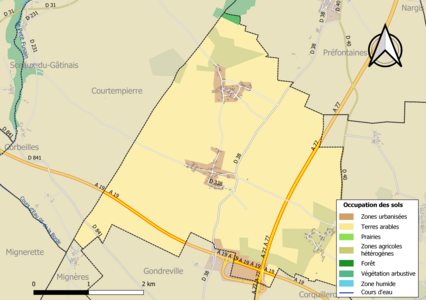 Carte des infrastructures et de l'occupation des sols de la commune en 2018 (CLC).