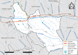 Réseaux hydrographique et routier de Montgaillard.