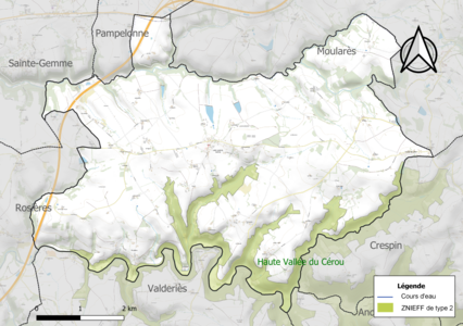 Carte de la ZNIEFF de type 2 sur la commune.