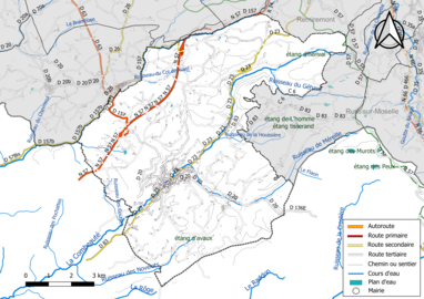 Réseaux hydrographique et routier du Le Val-d'Ajol.