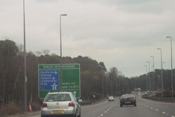 Northbound near the Wisley Interchange with the M25