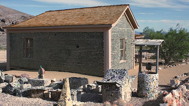 Bottle house in the mining ghost town of Rhyolite; built in 1906 with about 50,000 bottles