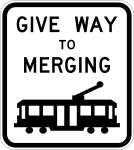 Give way to merging tram sign