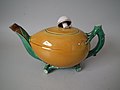 Teapot, coconut, mushroom lid, 1872, coloured glazes, naturalistic style with hint of whimsy.