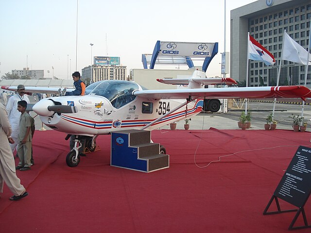 An MFI-395 Super Mushshak, produced at AMF, on display at the IDEAS 2008 defence exhibition in Karachi, Pakistan