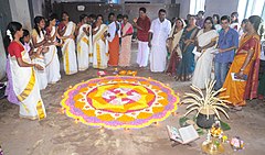 A flower carpet designing competition as part of the Bharat Nirman Public Information Campaign, organised by PIB, Thiruvananthapuram, in view of the coming Onam festival, at Thrikkunnapuzha, Alappuzha district.jpg