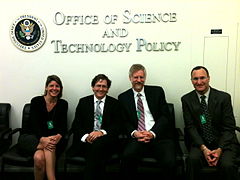 June 19: Access2Research founders Heather Joseph, John Wilbanks, Michael W. Carroll and Mike Rossner after meeting at the White House Office of Science and Technology Policy.