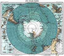 Німецька карта Антарктики маршрутами досліджень та врізками, 1912 рік