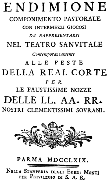 File:Antonio Rugarli - Endimione - titlepage of the libretto - Parma 1769.png