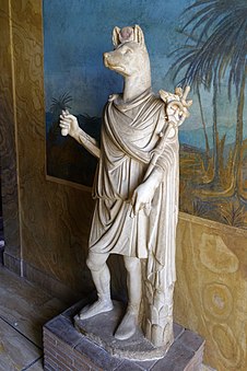 Statue of Anubis; 100–138; marble; height: 1.5 m, width: 50 cm; from Tivoli (Rome); Vatican Museums (Vatican City)[79]