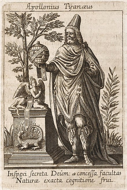 Apollonius of Tyana on a book cover or a frontispice, before 1800.