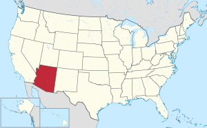 Mappa degli Stati Uniti con l'Arizona evidenziata
