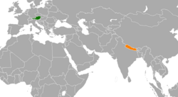 Map indicating locations of Austria and Nepal