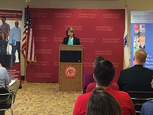 President Ellen Kennedy speaking at Springfield Technical Community College. BCC - Ellen Kennedy at Springfield Technical Community College.jpeg