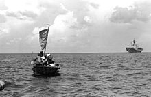 Blue Ridge rescues boat people from Vietnam, in the South China Sea, on 15 May 1984. BR, Vietnam, 1982, Boat People (1979-1984), file 01.jpg