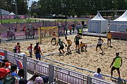 Deutsch: Beachhandball bei den Olympischen Jugendspielen 2018; Tag 4, 10. Oktober 2018; Jungs, Vorrunde, Gruppe B - Portugal-Paraguay 2:0 English: Beach handball at the 2018 Summer Youth Olympics at 10 October 2018 – Boys Preliminary Round Group B – Portugal-Paraguay 2:0