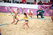 Deutsch: Beachhandball bei den Olympischen Jugendspielen 2018; Tag 5, 10. November 2018; Mädchen, Hauptrunde - Ungarn-Argentinien 1:2 English: Beach handball at the 2018 Summer Youth Olympics at 11 October 2018 – Girls Main Round – Hungary-Argentina 1:2