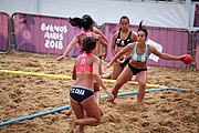 Deutsch: Beachhandball bei den Olympischen Jugendspielen 2018; Tag 6, 12. Oktober 2018; Mädchen, Hauptrundenspiel – Chinese Taipei (Taiwan)-Argentinien 1:2 English: Beach handball at the 2018 Summer Youth Olympics at 12 October 2018 – Girls Main Round – Chinese Taipei (Taiwan)-Argentina 1:2