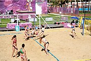 Deutsch: Beachhandball bei den Olympischen Jugendspielen 2018; Tag 3, 9. Oktober 2018; Mädchen, Vorrunde, Gruppe A - Kroatien-Ungarn 0:2 English: Beach handball at the 2018 Summer Youth Olympics at 9 October 2018 – Girls Preliminary Round Group A‎ – Croatia-Hungary 0:2