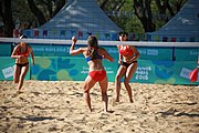 Deutsch: Beachvolleyball bei den Olympischen Jugendspielen 2018; Tag 8, 14. Oktober 2018; Mädchen, Achtelfinale – Bolivien-Puerto Rico 0:2 (18–21/18–21 ) English: Beach volleyball at the 2018 Summer Youth Olympics at 14 October 2018 – Girls Round of 16 – Bolivia-Puerto Rico 0:2 (18–21/18–21 )