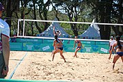 Deutsch: Beachvolleyball bei den Olympischen Jugendspielen 2018; Tag 8, 14. Oktober 2018; Mädchen, Achtelfinale – Mexiko-China 0:2 (15–21/16–21) English: Beach volleyball at the 2018 Summer Youth Olympics at 14 October 2018 – Girls Round of 16 – Mexico-China 0:2 (15–21/16–21)