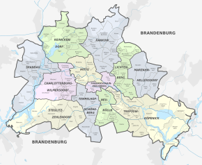 Berlin's 12 boroughs and their 96 neighborhoods Berlin Subdivisions.svg