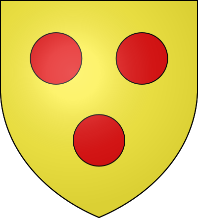 The arms of Courtenay, dating from the start of the age of heraldry and still in use by the Earl of Devon today, display roundels of tincture gules: Or, three torteaux
