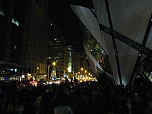 Crowds for Nuit Blanche outside the Royal Ontario Museum, near the intersections for Avenue Road and Bloor Street. The intersection is located within the Bloor Street Culture Corridor. Bloor Street outside the Royal Ontario Museum at night.jpg