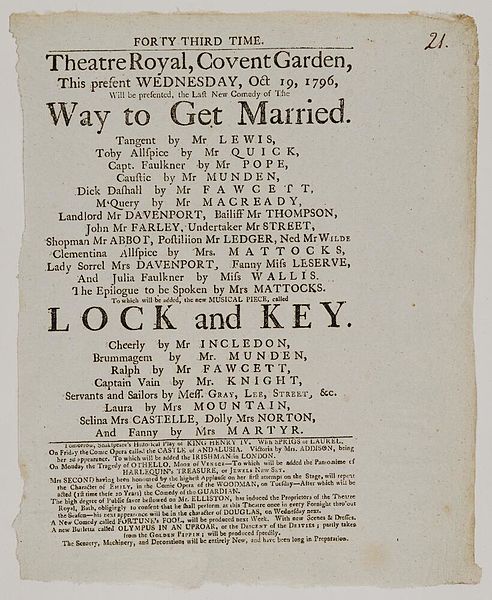File:Bodleian Libraries, Playbill of Covent Garden, Wednesday, Oct 19, 1796, announcing The way to get married &c..jpg