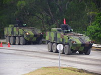 路旁待命的兩輛雲豹甲車啟動。