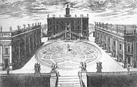 Plaza del Capitolio, en Roma, diseñada por Miguel Ángel, ejemplo de espacio perspectivo.