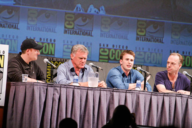 Kevin Feige, Joe Johnston, Chris Evans, and Hugo Weaving at the 2010 San Diego Comic-Con