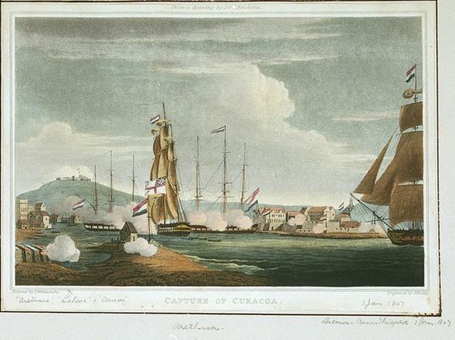 The capture of Curaçao in 1807, depicted by Thomas Whitcombe