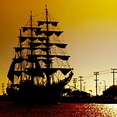 Colombian training ship ARC Gloria at sunset in Cartagena, Colombia Colombian Training Ship ARC "Gloria".jpg