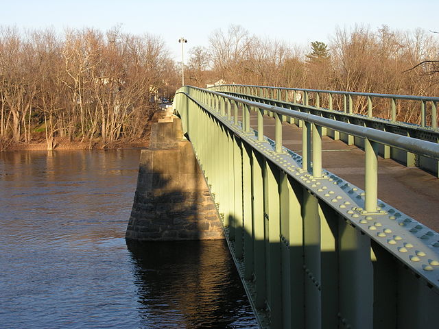 The Portland-Columbia Pedestrian Bridge replaced the last of the covered bridges spanning the Delaware River in this photo facing towards New Jersey. 