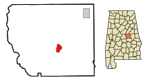 Coosa County Alabama Incorporated and Unincorporated areas Rockford Highlighted.svg