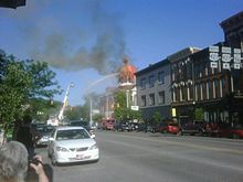 The Jefferson County Courthouse dome engulfed in flames