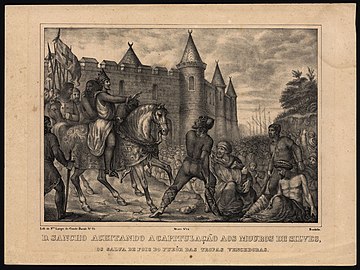 D. Sancho aceitando a capitulação aos mouros de Silves, os salva depois do furôr das tropas vencedoras, lithographie (vers 1840, bibliothèque nationale du Portugal).