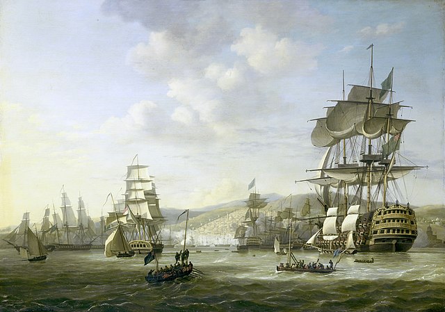 The bombardment of Algiers by the Anglo-Dutch fleet in support of an ultimatum to release European slaves, August 1816