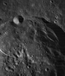 Interior from Lunar Orbiter 3 (streak is blemish on original) Delambre crater 3079 med.jpg