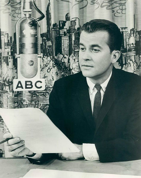 Photo of Clark in 1963, pictured with the iconic RCA 77-DX microphone. Clark's ABC radio show was called Dick Clark Reports.