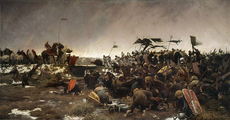 File:Francis Tattegrain (1852-1915), « Les Casselois dans le marais de Saint-Omer se rendant à la merci du duc Philippe le Bon le 04 janvier 1430 », 3,50m x 6,73m, dépôt du Fonds national d’art contemporain.jpg