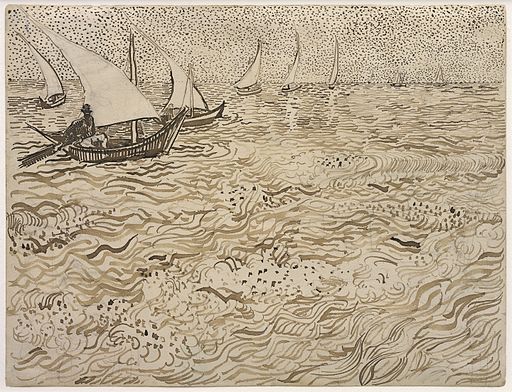 Fishing Boats and Seascape at Saintes-Maries by Vincent van Gogh