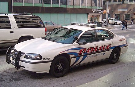 A Georgia State police vehicle on campus in Atlanta