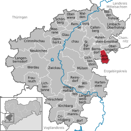 Läget för kommunen Gersdorf i Landkreis Zwickau