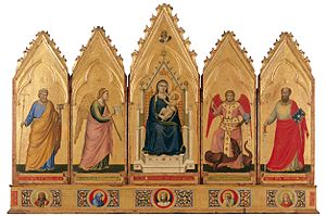 Giotto.  Polyptychon.  1330-35.  91 x 340 cm.  Pinakothek, Bologna..jpg