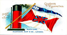 A cigarette card showing the Glen Line funnel and flag colours Glen Line cigarette card.jpg