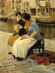 25 Gossip by the Canal, Venice label QS:Len,"Gossip by the Canal, Venice" label QS:Lit,"Ciacole sul canale" 1883